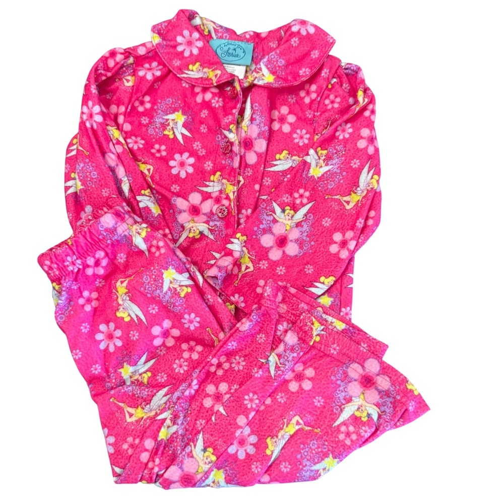Y2K Disney Princess Fairies Tinker Bell Pink Pajama Girl Sleepwear Set 18 months